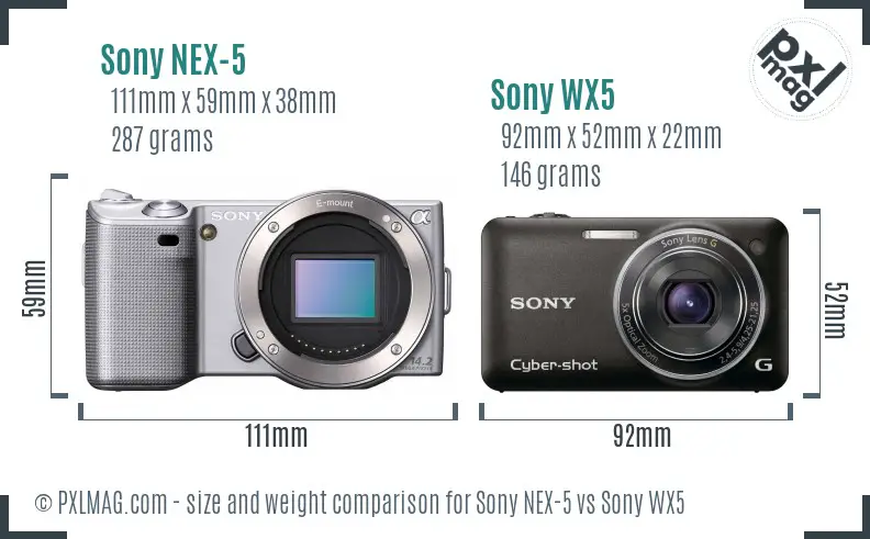 Sony NEX-5 vs Sony WX5 size comparison