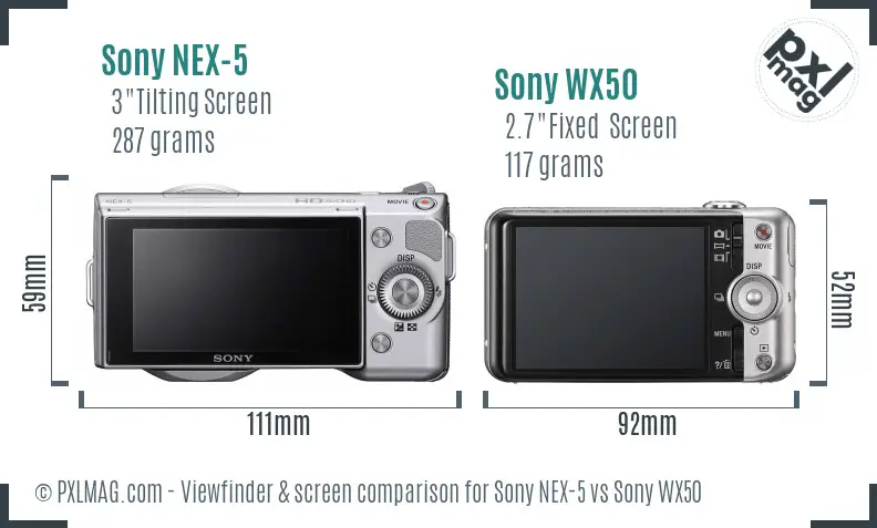 Sony NEX-5 vs Sony WX50 Screen and Viewfinder comparison