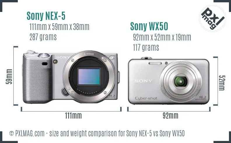 Sony NEX-5 vs Sony WX50 size comparison
