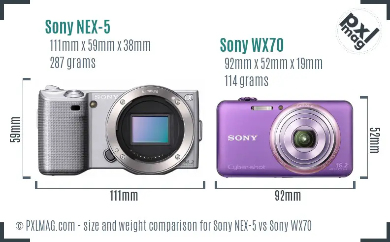 Sony NEX-5 vs Sony WX70 size comparison