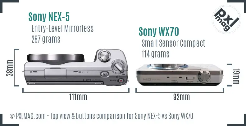 Sony NEX-5 vs Sony WX70 top view buttons comparison
