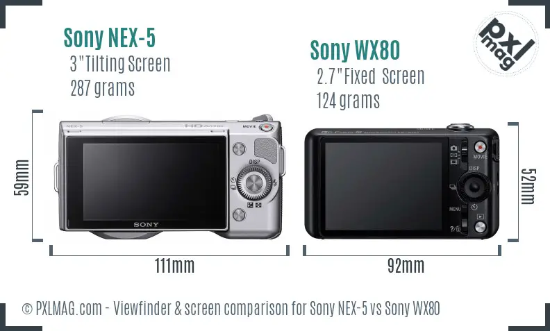 Sony NEX-5 vs Sony WX80 Screen and Viewfinder comparison