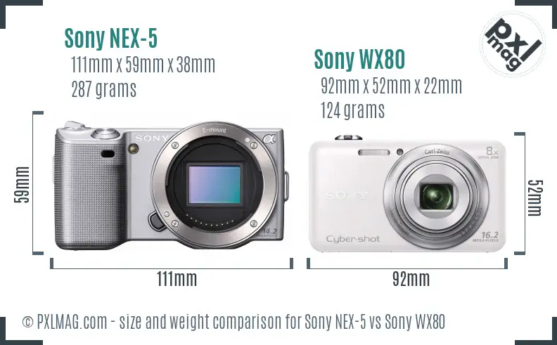 Sony NEX-5 vs Sony WX80 size comparison