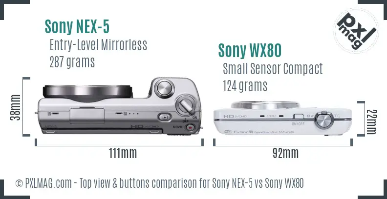 Sony NEX-5 vs Sony WX80 top view buttons comparison