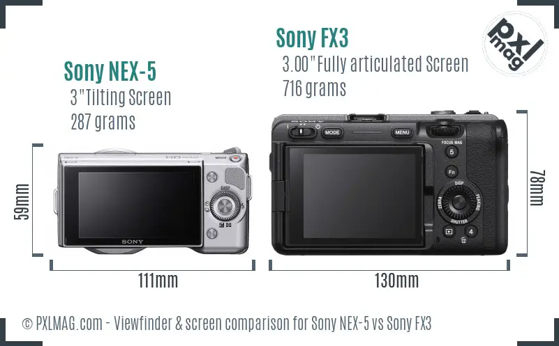 Sony NEX-5 vs Sony FX3 Screen and Viewfinder comparison Sony NEX-5 vs Sony FX3 Screen and Viewfinder comparison