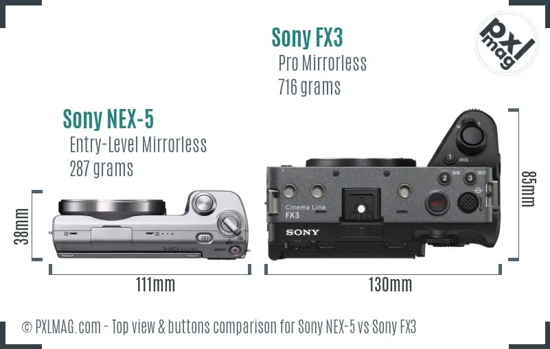 Sony NEX-5 vs Sony FX3 top view buttons comparison Sony NEX-5 vs Sony FX3 top view buttons comparison
