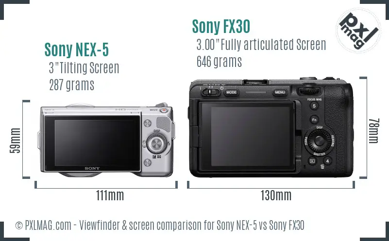 Sony NEX-5 vs Sony FX30 Screen and Viewfinder comparison
