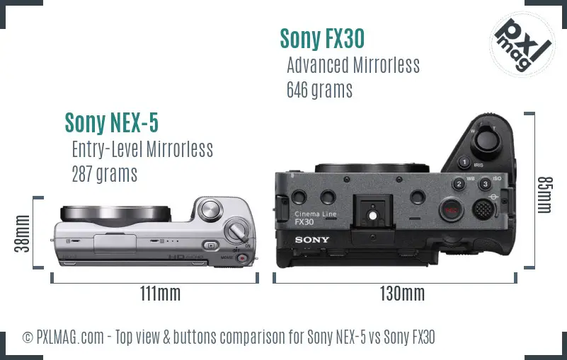 Sony NEX-5 vs Sony FX30 top view buttons comparison