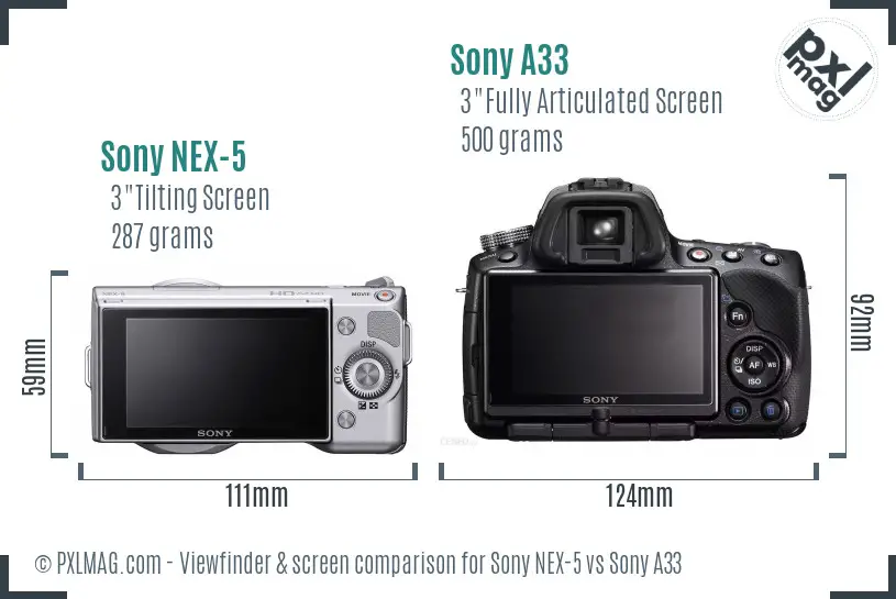 Sony NEX-5 vs Sony A33 Screen and Viewfinder comparison