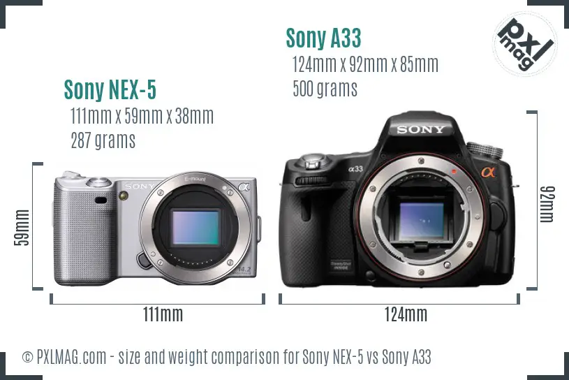 Sony NEX-5 vs Sony A33 size comparison