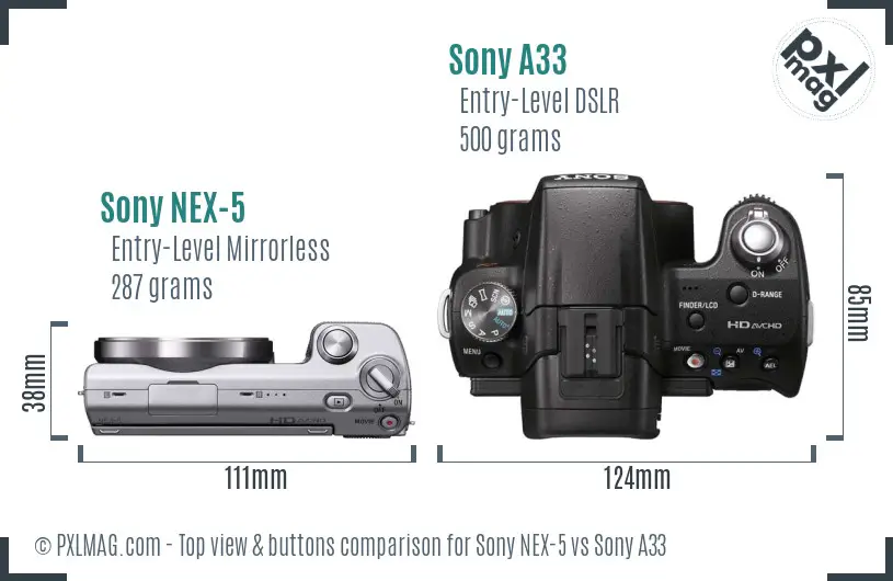 Sony NEX-5 vs Sony A33 top view buttons comparison