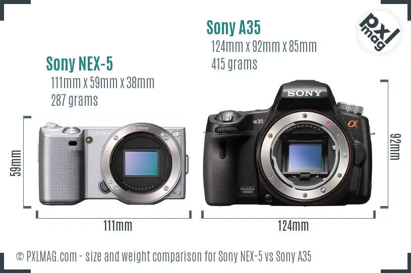 Sony NEX-5 vs Sony A35 size comparison