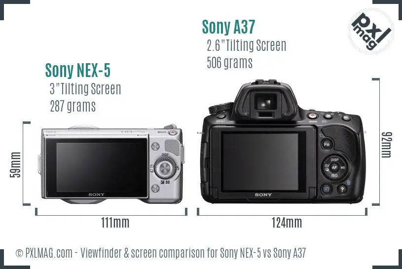 Sony NEX-5 vs Sony A37 Screen and Viewfinder comparison