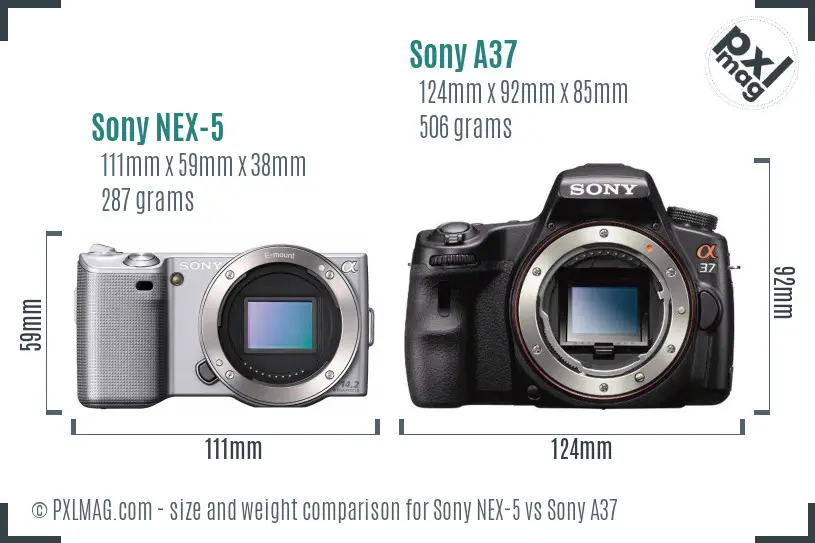 Sony NEX-5 vs Sony A37 size comparison