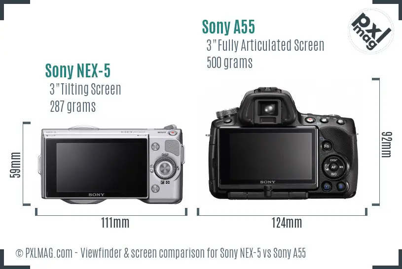 Sony NEX-5 vs Sony A55 Screen and Viewfinder comparison