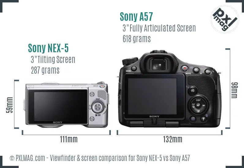 Sony NEX-5 vs Sony A57 Screen and Viewfinder comparison