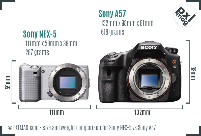 Sony NEX-5 vs Sony A57 size comparison
