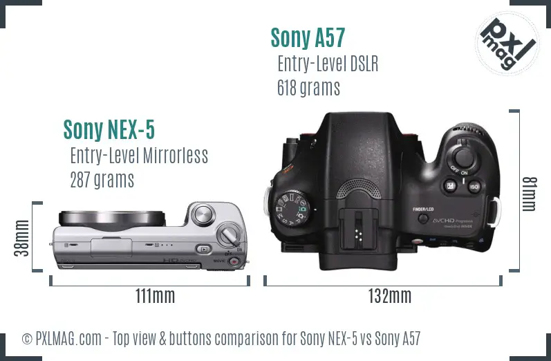 Sony NEX-5 vs Sony A57 top view buttons comparison