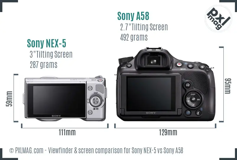 Sony NEX-5 vs Sony A58 Screen and Viewfinder comparison