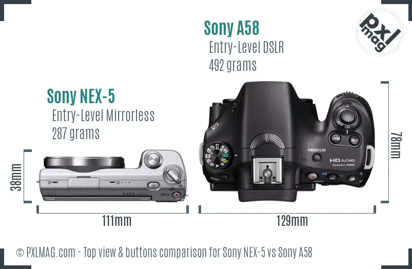 Sony NEX-5 vs Sony A58 top view buttons comparison