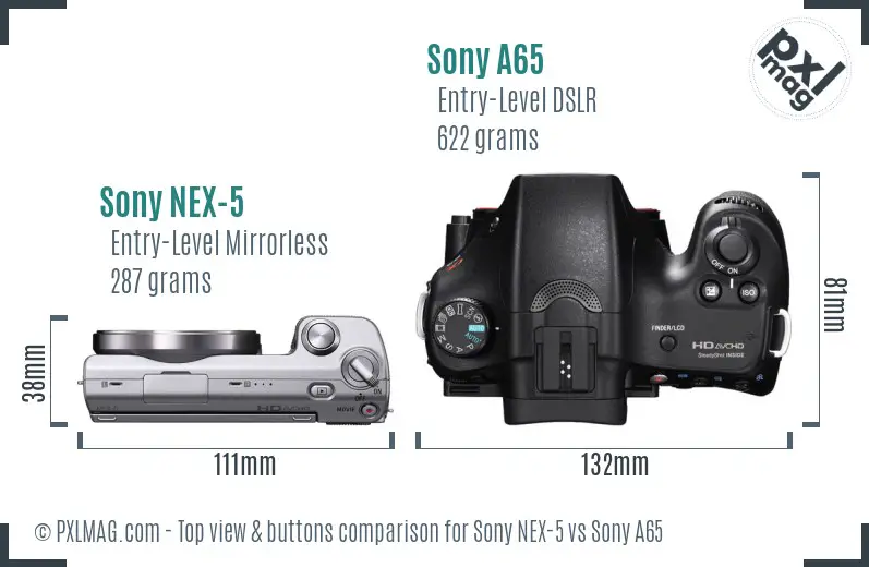 Sony NEX-5 vs Sony A65 top view buttons comparison