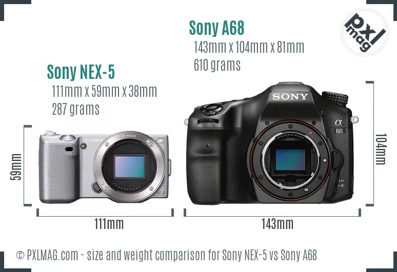 Sony NEX-5 vs Sony A68 size comparison