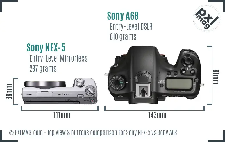 Sony NEX-5 vs Sony A68 top view buttons comparison