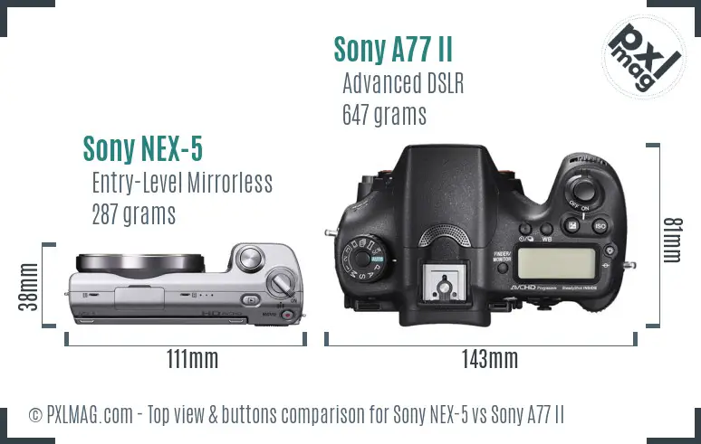Sony NEX-5 vs Sony A77 II top view buttons comparison
