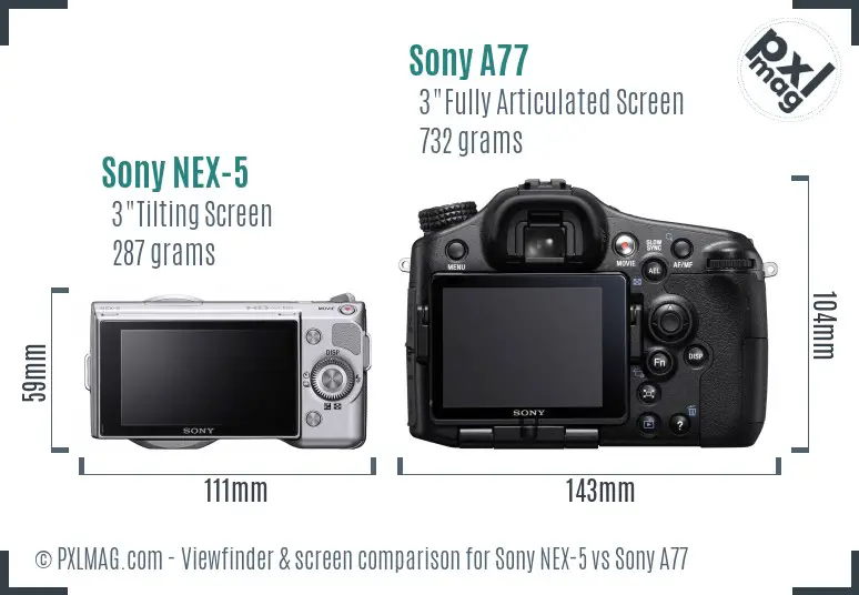 Sony NEX-5 vs Sony A77 Screen and Viewfinder comparison