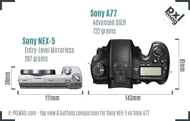 Sony NEX-5 vs Sony A77 top view buttons comparison