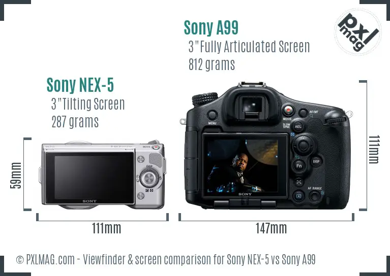 Sony NEX-5 vs Sony A99 Screen and Viewfinder comparison