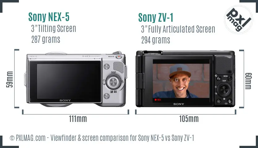 Sony NEX-5 vs Sony ZV-1 Screen and Viewfinder comparison