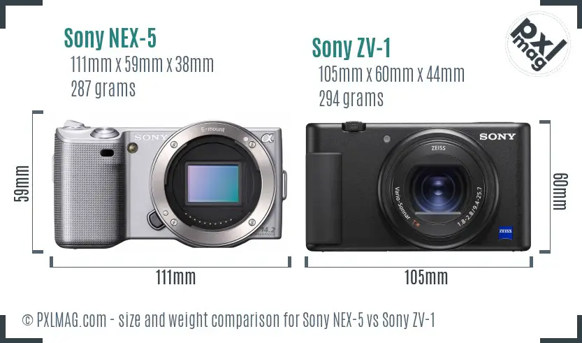 Sony NEX-5 vs Sony ZV-1 size comparison