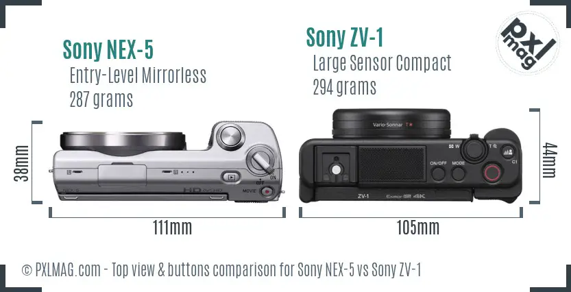 Sony NEX-5 vs Sony ZV-1 top view buttons comparison