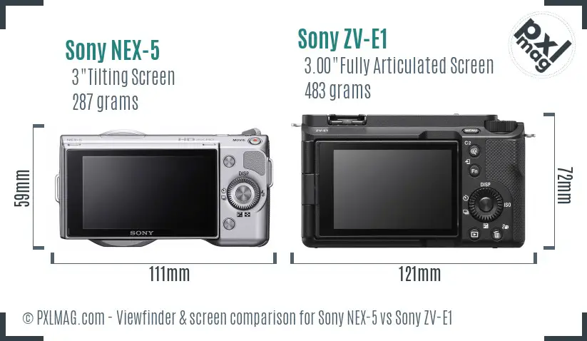 Sony NEX-5 vs Sony ZV-E1 Screen and Viewfinder comparison Sony NEX-5 vs Sony ZV-E1 Screen and Viewfinder comparison