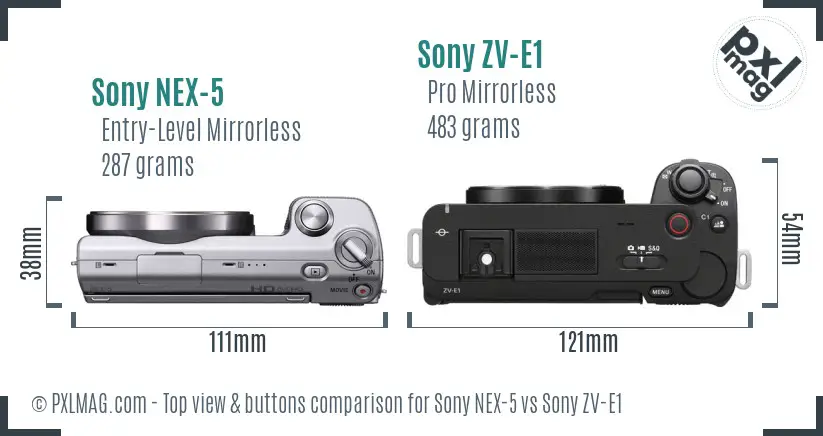 Sony NEX-5 vs Sony ZV-E1 top view buttons comparison Sony NEX-5 vs Sony ZV-E1 top view buttons comparison