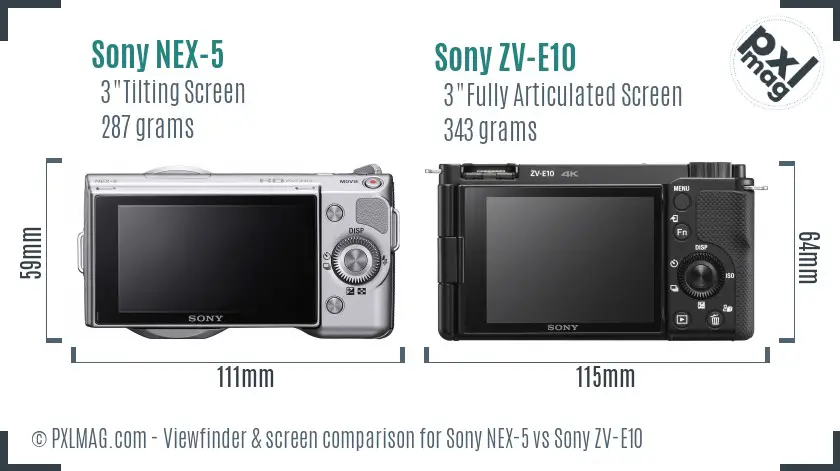 Sony NEX-5 vs Sony ZV-E10 Screen and Viewfinder comparison