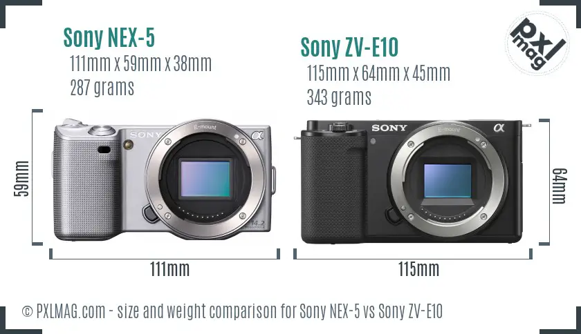 Sony NEX-5 vs Sony ZV-E10 size comparison