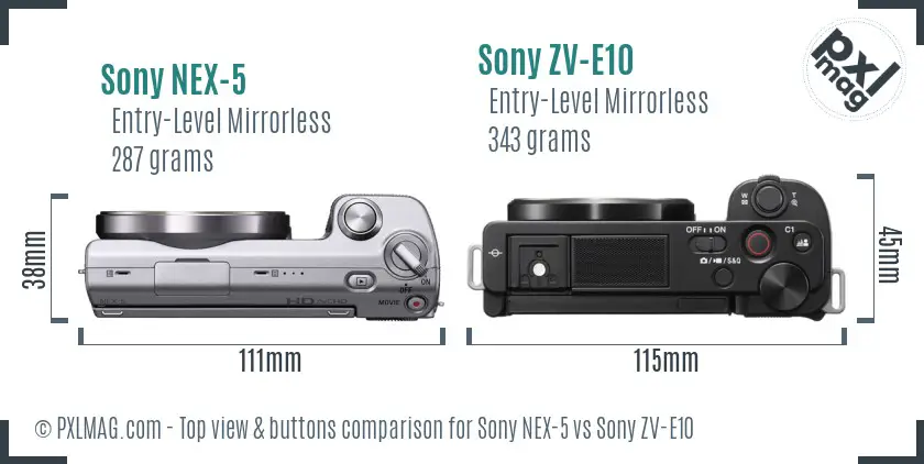 Sony NEX-5 vs Sony ZV-E10 top view buttons comparison