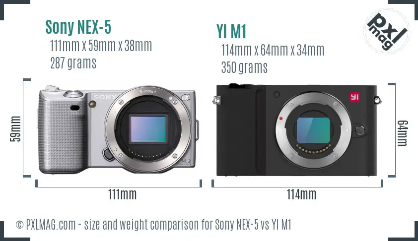 Sony NEX-5 vs YI M1 size comparison
