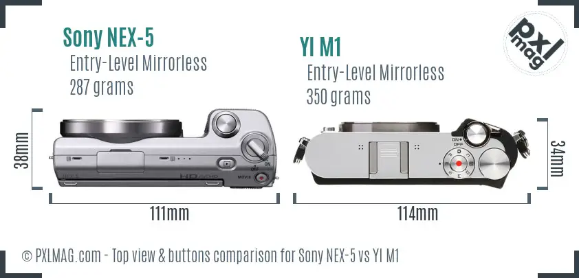 Sony NEX-5 vs YI M1 top view buttons comparison
