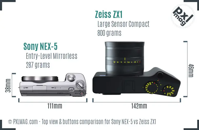 Sony NEX-5 vs Zeiss ZX1 top view buttons comparison