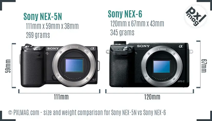 Sony NEX-5N vs Sony NEX-6 size comparison