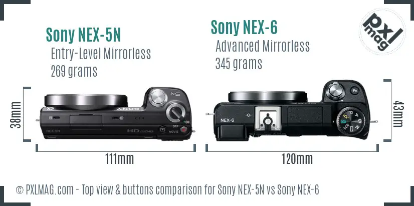 Sony NEX-5N vs Sony NEX-6 top view buttons comparison