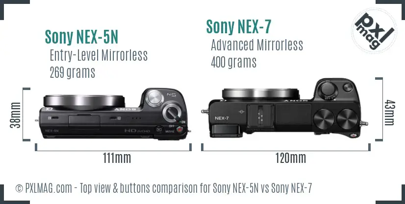 Sony NEX-5N vs Sony NEX-7 top view buttons comparison