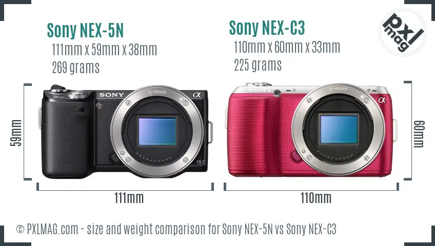 Sony NEX-5N vs Sony NEX-C3 size comparison