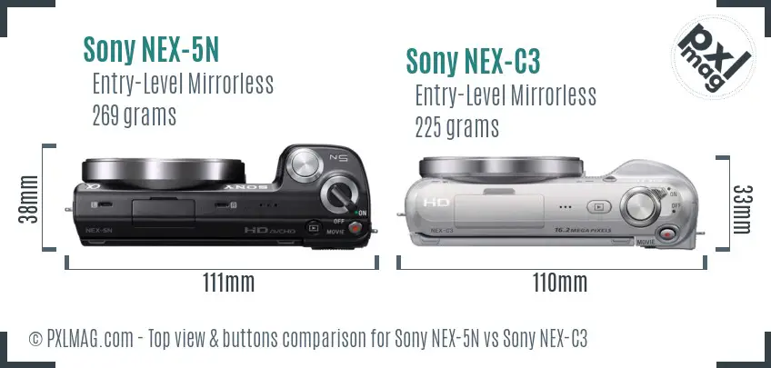 Sony NEX-5N vs Sony NEX-C3 top view buttons comparison
