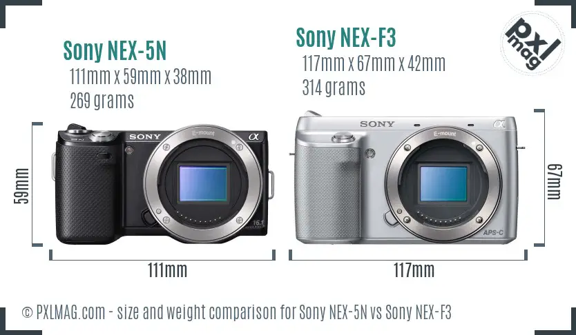 Sony NEX-5N vs Sony NEX-F3 size comparison