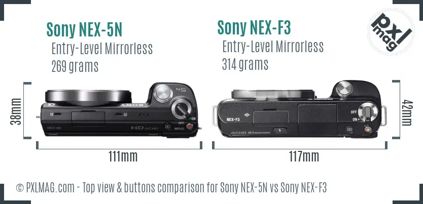 Sony NEX-5N vs Sony NEX-F3 top view buttons comparison