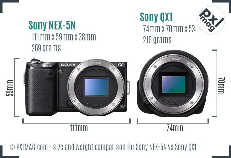 Sony NEX-5N vs Sony QX1 size comparison